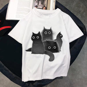 Kawaii T Shirts Women Cat 2020 New Tops Female T-shirt Loose Tshirt Summer Tee White T-shirts Round Neck Oversized T Shirt