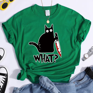 Woman T-Shirt Little Black Cat And Knife Women&#39;s T-Shirts Hip Hop Harajuku T Shirts For Woman Short Sleeve Fashion Tee Shirts