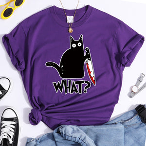 Woman T-Shirt Little Black Cat And Knife Women&#39;s T-Shirts Hip Hop Harajuku T Shirts For Woman Short Sleeve Fashion Tee Shirts