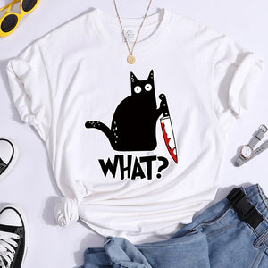 Woman T-Shirt Little Black Cat And Knife Women&#39;s T-Shirts Hip Hop Harajuku T Shirts For Woman Short Sleeve Fashion Tee Shirts