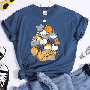 Womany Cats Gathered In The Printing Woman Tshirt Leisure Creativity T Shirt Summer Newtop Crewneck Breathable Woman T Shirts