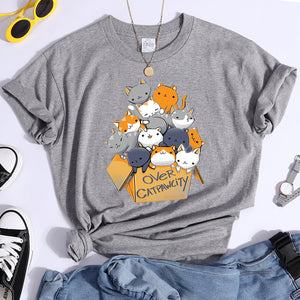 Womany Cats Gathered In The Printing Woman Tshirt Leisure Creativity T Shirt Summer Newtop Crewneck Breathable Woman T Shirts