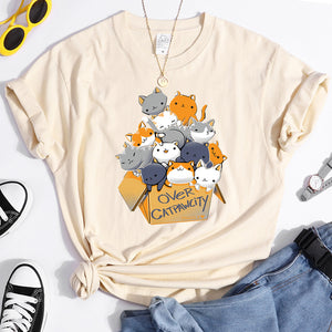 Womany Cats Gathered In The Printing Woman Tshirt Leisure Creativity T Shirt Summer Newtop Crewneck Breathable Woman T Shirts