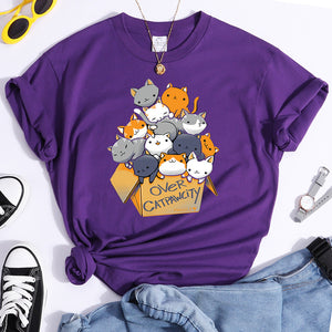 Womany Cats Gathered In The Printing Woman Tshirt Leisure Creativity T Shirt Summer Newtop Crewneck Breathable Woman T Shirts