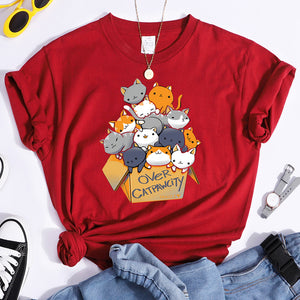 Womany Cats Gathered In The Printing Woman Tshirt Leisure Creativity T Shirt Summer Newtop Crewneck Breathable Woman T Shirts