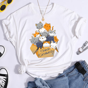 Womany Cats Gathered In The Printing Woman Tshirt Leisure Creativity T Shirt Summer Newtop Crewneck Breathable Woman T Shirts