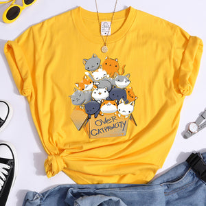 Womany Cats Gathered In The Printing Woman Tshirt Leisure Creativity T Shirt Summer Newtop Crewneck Breathable Woman T Shirts