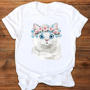Women Graphic Cat Letter Funny Clothing Cute 90s Ladies Printing Print Clothes Lady Tees Tops Female T Shirt Womens T-Shirt