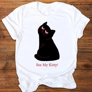 Women Graphic Cat Letter Funny Clothing Cute 90s Ladies Printing Print Clothes Lady Tees Tops Female T Shirt Womens T-Shirt
