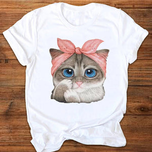 Women Graphic Cat Letter Funny Clothing Cute 90s Ladies Printing Print Clothes Lady Tees Tops Female T Shirt Womens T-Shirt