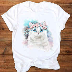 Women Graphic Cat Letter Funny Clothing Cute 90s Ladies Printing Print Clothes Lady Tees Tops Female T Shirt Womens T-Shirt