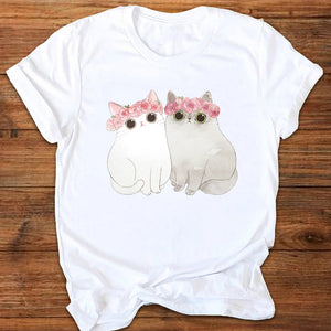 Women Graphic Cat Letter Funny Clothing Cute 90s Ladies Printing Print Clothes Lady Tees Tops Female T Shirt Womens T-Shirt