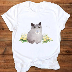 Women Graphic Cat Letter Funny Clothing Cute 90s Ladies Printing Print Clothes Lady Tees Tops Female T Shirt Womens T-Shirt