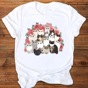 Women Graphic Cat Letter Funny Clothing Cute 90s Ladies Printing Print Clothes Lady Tees Tops Female T Shirt Womens T-Shirt