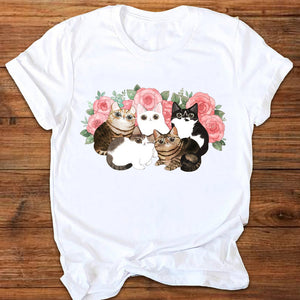 Women Graphic Cat Letter Funny Clothing Cute 90s Ladies Printing Print Clothes Lady Tees Tops Female T Shirt Womens T-Shirt