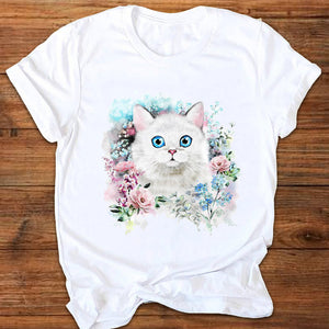 Women Graphic Cat Letter Funny Clothing Cute 90s Ladies Printing Print Clothes Lady Tees Tops Female T Shirt Womens T-Shirt