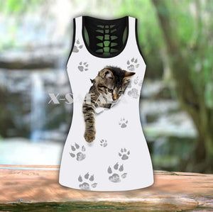Baby Cat Animal Art Two Piece Yoga Set Women 3D Print Vest Hollow Out Tank Top High Waist Legging Summer Casual Sport1