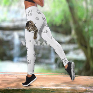 Baby Cat Animal Art Two Piece Yoga Set Women 3D Print Vest Hollow Out Tank Top High Waist Legging Summer Casual Sport1