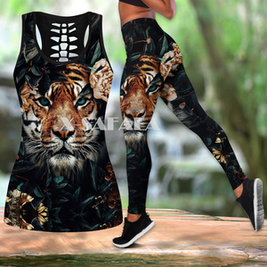 Baby Cat Animal Art Two Piece Yoga Set Women 3D Print Vest Hollow Out Tank Top High Waist Legging Summer Casual Sport1