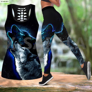 Baby Cat Animal Art Two Piece Yoga Set Women 3D Print Vest Hollow Out Tank Top High Waist Legging Summer Casual Sport1