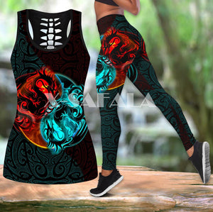 Baby Cat Animal Art Two Piece Yoga Set Women 3D Print Vest Hollow Out Tank Top High Waist Legging Summer Casual Sport1
