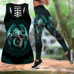 Baby Cat Animal Art Two Piece Yoga Set Women 3D Print Vest Hollow Out Tank Top High Waist Legging Summer Casual Sport1