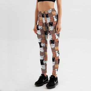 Qickitout 12% Spandex Cute Elasticity Workout  Leggings Women Printed Cartoon Funny Comic Cat Leggings Push Up Pants