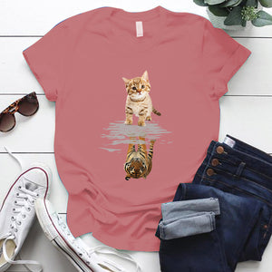 Cat&amp;tiger Print Aesthetic Graphic T Shirts Summer Clothes Tops for Ladies Short Sleeve Around Neck Plus Size 5xl Woman Tshirts