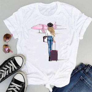 Women Cartoon Simple Cat New Cute 2021 Short Sleeve Sweet Summer Fashion Print Lovely Clothes Tops Tees Tshirt T-Shirt