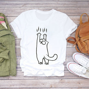 Women T-shirts Cat Love Heartbeat Paw Animal Printing Short Sleeve 90s Print Lady Womens Graphic T Top Shirt Female Tee T-Shirt