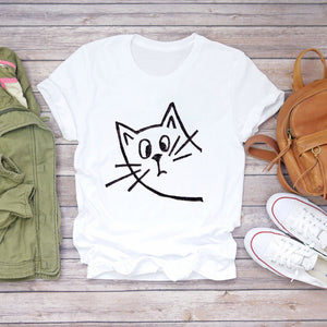 Women T-shirts Cat Love Heartbeat Paw Animal Printing Short Sleeve 90s Print Lady Womens Graphic T Top Shirt Female Tee T-Shirt