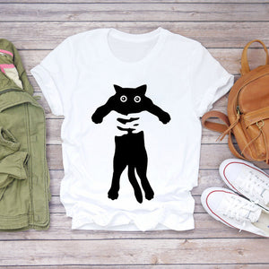 Women T-shirts Cat Love Heartbeat Paw Animal Printing Short Sleeve 90s Print Lady Womens Graphic T Top Shirt Female Tee T-Shirt