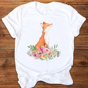Women Graphic Cartoon Cat Animal Flower Fashion Printing 90s Style Print Clothes Lady Tees Tops Female T Shirt Womens T-Shirt
