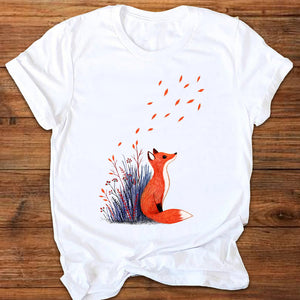 Women Graphic Cartoon Cat Animal Flower Fashion Printing 90s Style Print Clothes Lady Tees Tops Female T Shirt Womens T-Shirt