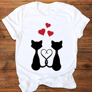 Women Graphic Cartoon Cat Animal Flower Fashion Printing 90s Style Print Clothes Lady Tees Tops Female T Shirt Womens T-Shirt