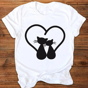 Women Graphic Cartoon Cat Animal Flower Fashion Printing 90s Style Print Clothes Lady Tees Tops Female T Shirt Womens T-Shirt