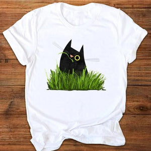 Women Graphic Cartoon Cat Animal Flower Fashion Printing 90s Style Print Clothes Lady Tees Tops Female T Shirt Womens T-Shirt