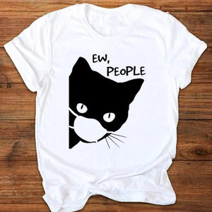 Women Graphic Cartoon Cat Animal Flower Fashion Printing 90s Style Print Clothes Lady Tees Tops Female T Shirt Womens T-Shirt