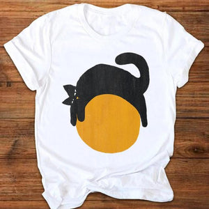 Women Graphic Cartoon Cat Animal Flower Fashion Printing 90s Style Print Clothes Lady Tees Tops Female T Shirt Womens T-Shirt