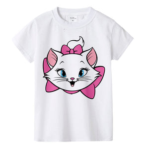 Beautiful girl T-shirt Marie Cat cartoon print summer T-shirt children cute pink pattern T-shirt round neck cartoon shirt,BAL549