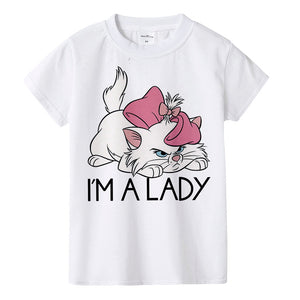Beautiful girl T-shirt Marie Cat cartoon print summer T-shirt children cute pink pattern T-shirt round neck cartoon shirt,BAL549