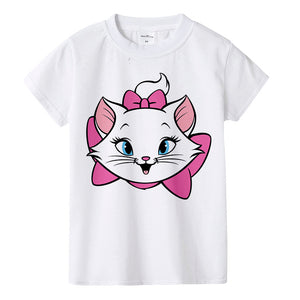 Beautiful girl T-shirt Marie Cat cartoon print summer T-shirt children cute pink pattern T-shirt round neck cartoon shirt,BAL549