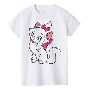 Beautiful girl T-shirt Marie Cat cartoon print summer T-shirt children cute pink pattern T-shirt round neck cartoon shirt,BAL549