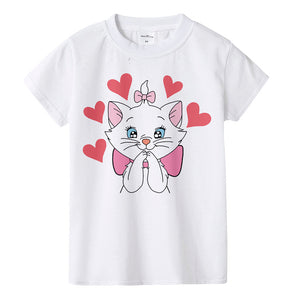 Beautiful girl T-shirt Marie Cat cartoon print summer T-shirt children cute pink pattern T-shirt round neck cartoon shirt,BAL549