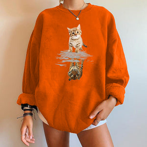 Harajuku Funny Women Sweatshirts Cat&amp;tiger Print Long Sleeve Pullovers Drop Shoulder Tops for Women 2021 Fall Winter Clothrs