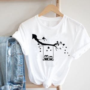 Women Clothing Cat Funny Letter Cute Kawaii Fruit Cartoon Ladies Summer Clothes Print Tshirt Female Tee Top Graphic T-shirt