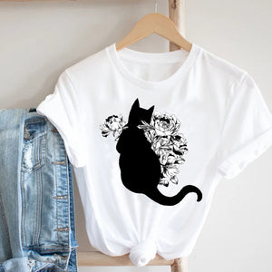 Women Clothing Cat Funny Letter Cute Kawaii Fruit Cartoon Ladies Summer Clothes Print Tshirt Female Tee Top Graphic T-shirt