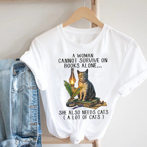 Women Clothing Cat Funny Letter Cute Kawaii Fruit Cartoon Ladies Summer Clothes Print Tshirt Female Tee Top Graphic T-shirt