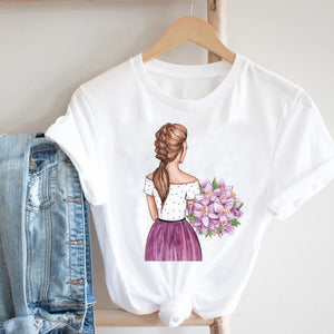 Women Clothing Cat Funny Letter Cute Kawaii Fruit Cartoon Ladies Summer Clothes Print Tshirt Female Tee Top Graphic T-shirt