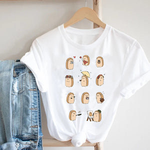 Women Clothing Cat Funny Letter Cute Kawaii Fruit Cartoon Ladies Summer Clothes Print Tshirt Female Tee Top Graphic T-shirt